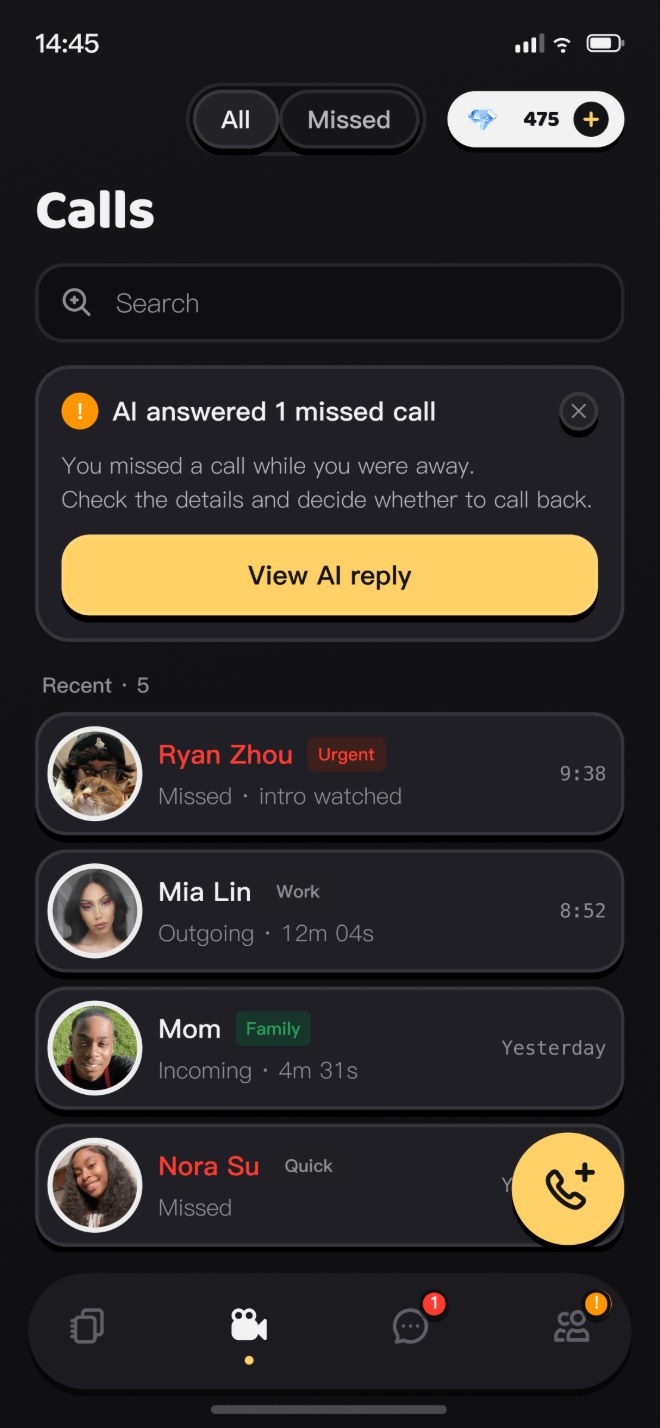 Calls screen